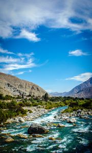 Preview wallpaper rocks, river, mountains, stones, stream, landscape