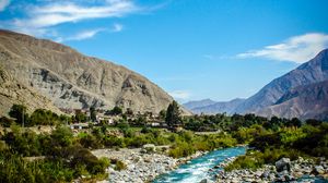 Preview wallpaper rocks, river, mountains, stones, stream, landscape