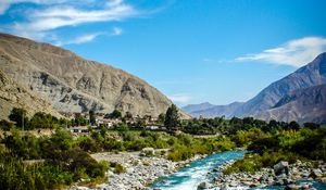 Preview wallpaper rocks, river, mountains, stones, stream, landscape