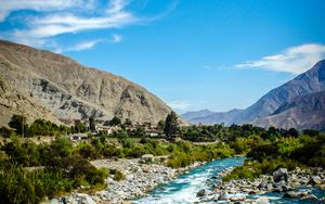 Preview wallpaper rocks, river, mountains, stones, stream, landscape