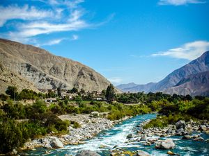 Preview wallpaper rocks, river, mountains, stones, stream, landscape