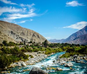 Preview wallpaper rocks, river, mountains, stones, stream, landscape