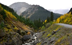 Preview wallpaper rocks, river, stones, slope, trees