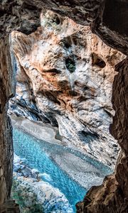 Preview wallpaper rocks, river, top view, flow, stones