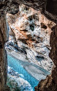 Preview wallpaper rocks, river, top view, flow, stones