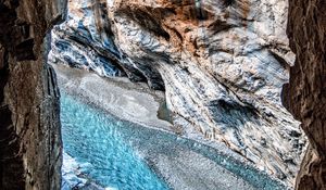 Preview wallpaper rocks, river, top view, flow, stones