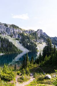 Preview wallpaper rocks, river, trees, spruce, sky