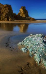 Preview wallpaper rocks, sand, coast, sea, landscape, nature