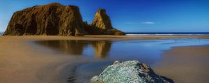 Preview wallpaper rocks, sand, coast, sea, landscape, nature
