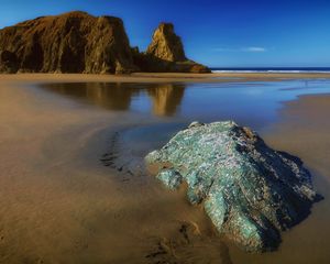 Preview wallpaper rocks, sand, coast, sea, landscape, nature