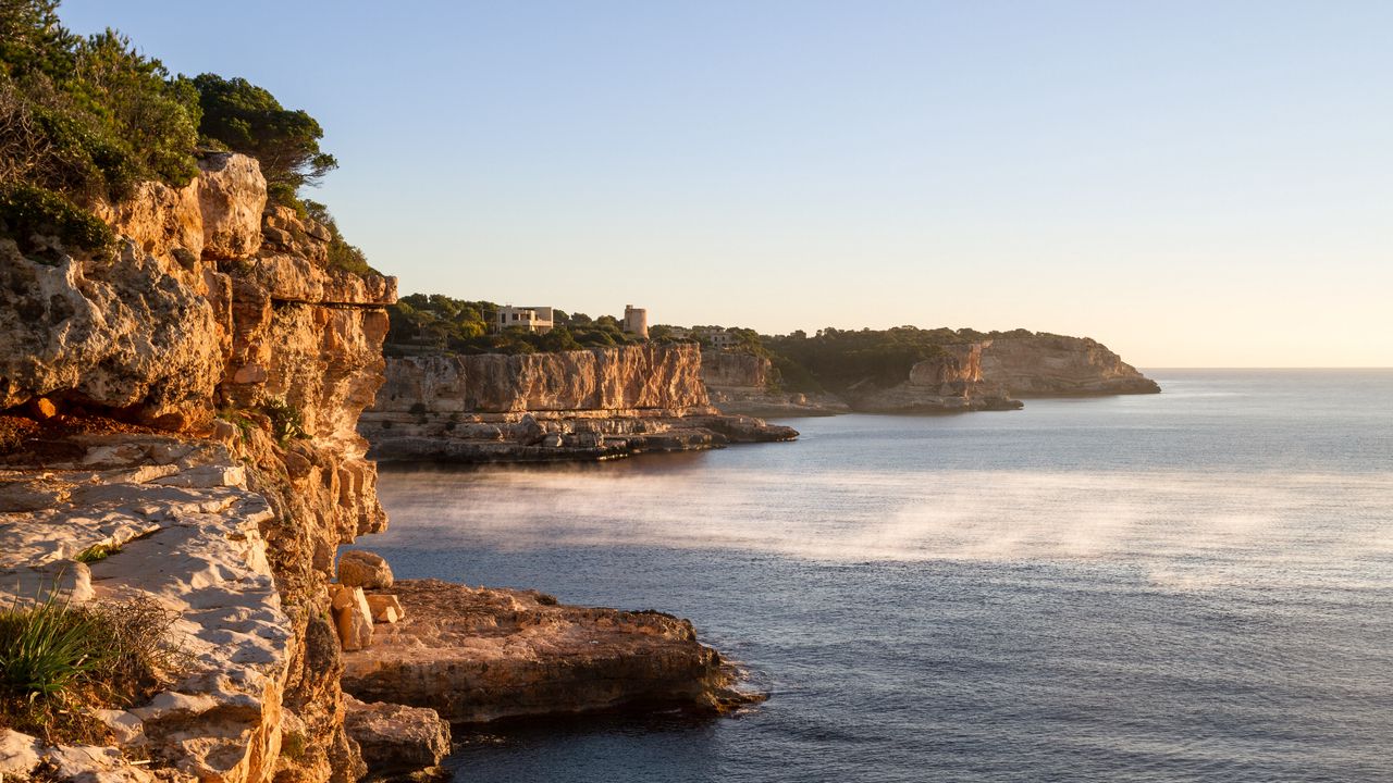 Wallpaper rocks, sea, cliff, buildings, landscape