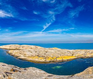 Preview wallpaper rocks, sea, clouds, sky, sweden
