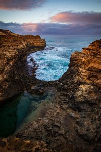 Preview wallpaper rocks, sea, coast, cliff, stone, waves