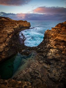 Preview wallpaper rocks, sea, coast, cliff, stone, waves