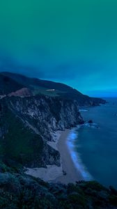 Preview wallpaper rocks, sea, coast, beach, dusk