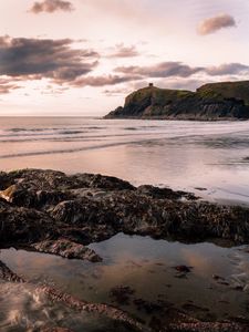 Preview wallpaper rocks, sea, coast, building, cliff
