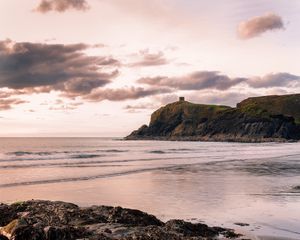 Preview wallpaper rocks, sea, coast, building, cliff