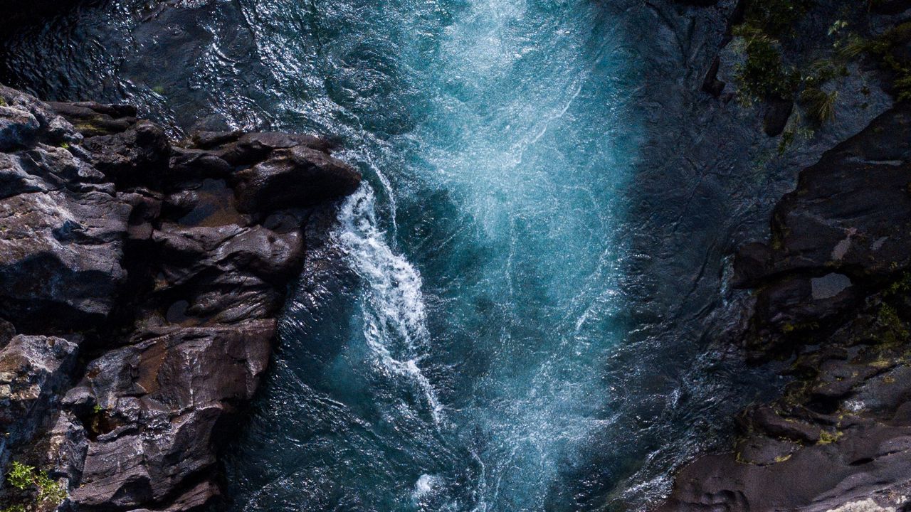 Wallpaper rocks, sea, foam, aerial view, stones