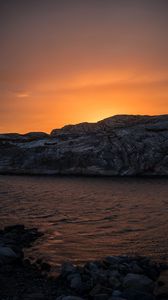 Preview wallpaper rocks, sea, glare, stones, sunset