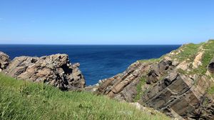 Preview wallpaper rocks, sea, grass, landscape, nature