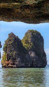 Preview wallpaper rocks, sea, grass, view, nature