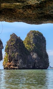 Preview wallpaper rocks, sea, grass, view, nature