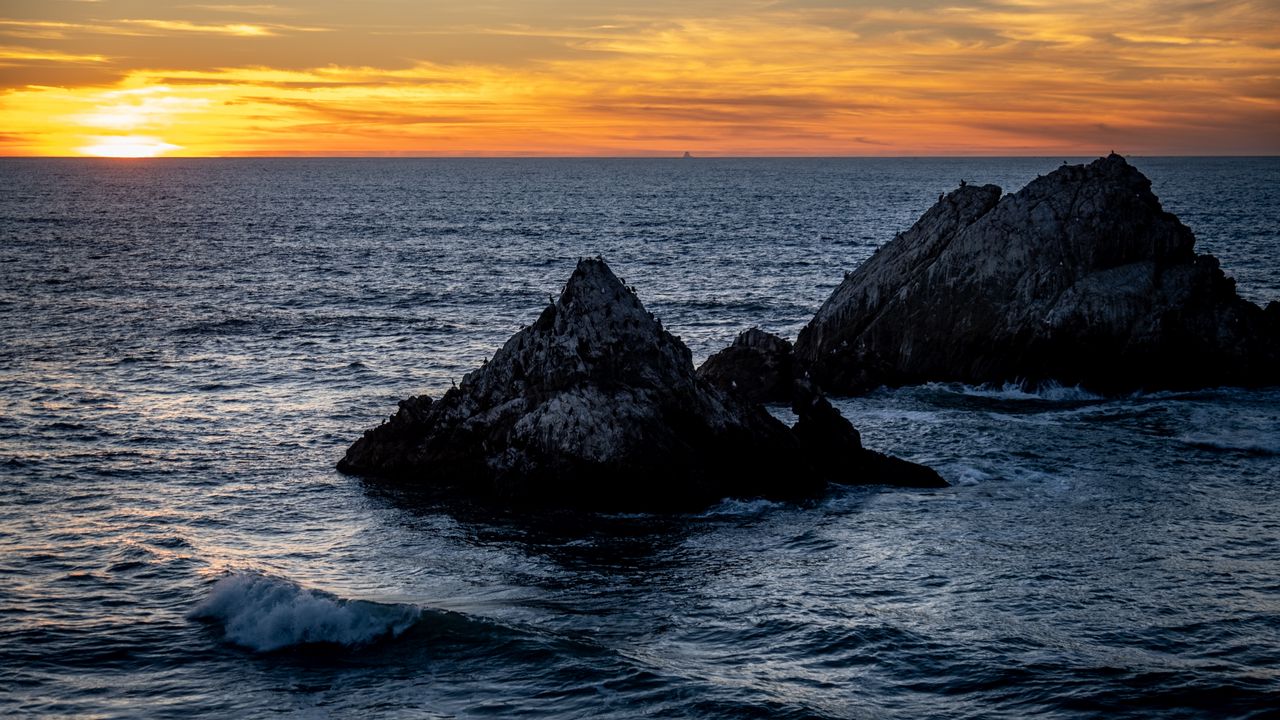 Wallpaper rocks, sea, horizon, landscape, nature, evening