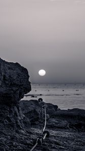 Preview wallpaper rocks, sea, moon, bw