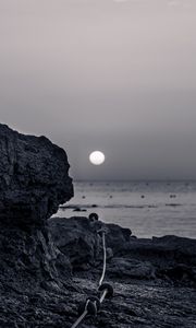 Preview wallpaper rocks, sea, moon, bw