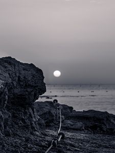 Preview wallpaper rocks, sea, moon, bw