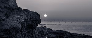 Preview wallpaper rocks, sea, moon, bw