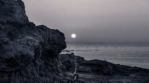 Preview wallpaper rocks, sea, moon, bw