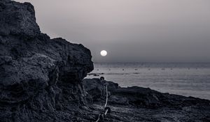 Preview wallpaper rocks, sea, moon, bw