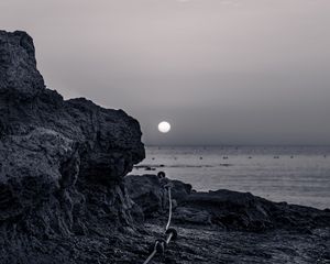 Preview wallpaper rocks, sea, moon, bw