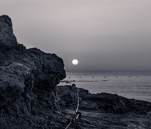 Preview wallpaper rocks, sea, moon, bw