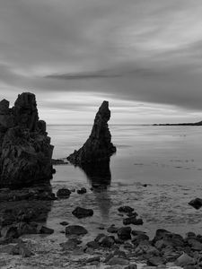 Preview wallpaper rocks, sea, nature, black and white