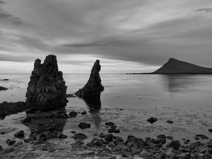 Preview wallpaper rocks, sea, nature, black and white