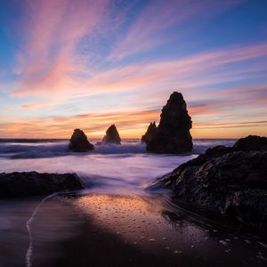 Preview wallpaper rocks, sea, ocean, sunset