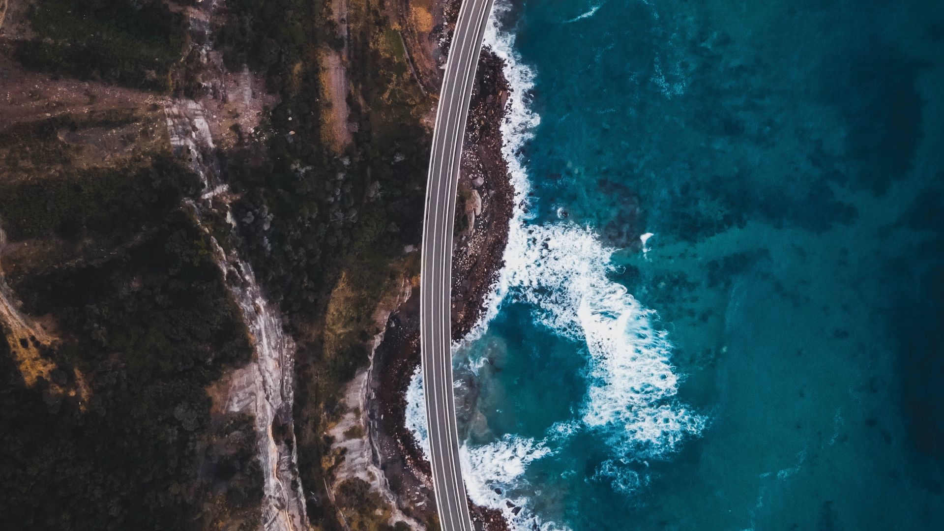 Download Wallpaper 1920x1080 Rocks, Sea, Road, Aerial View Full Hd 