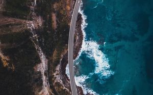 Preview wallpaper rocks, sea, road, aerial view