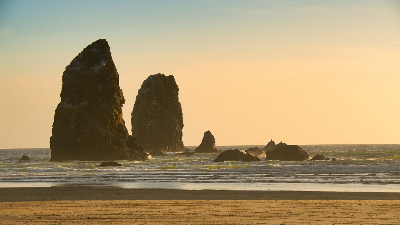 Wallpaper rocks, sea, sand, sky, nature