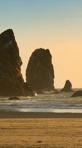 Preview wallpaper rocks, sea, sand, sky, nature
