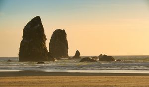 Preview wallpaper rocks, sea, sand, sky, nature