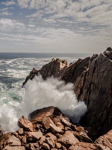 Preview wallpaper rocks, sea, splashes, waves