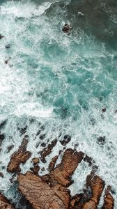 Preview wallpaper rocks, sea, stones, foam, aerial view