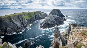 Preview wallpaper rocks, sea, stones, foam, waves, landscape