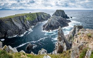 Preview wallpaper rocks, sea, stones, foam, waves, landscape