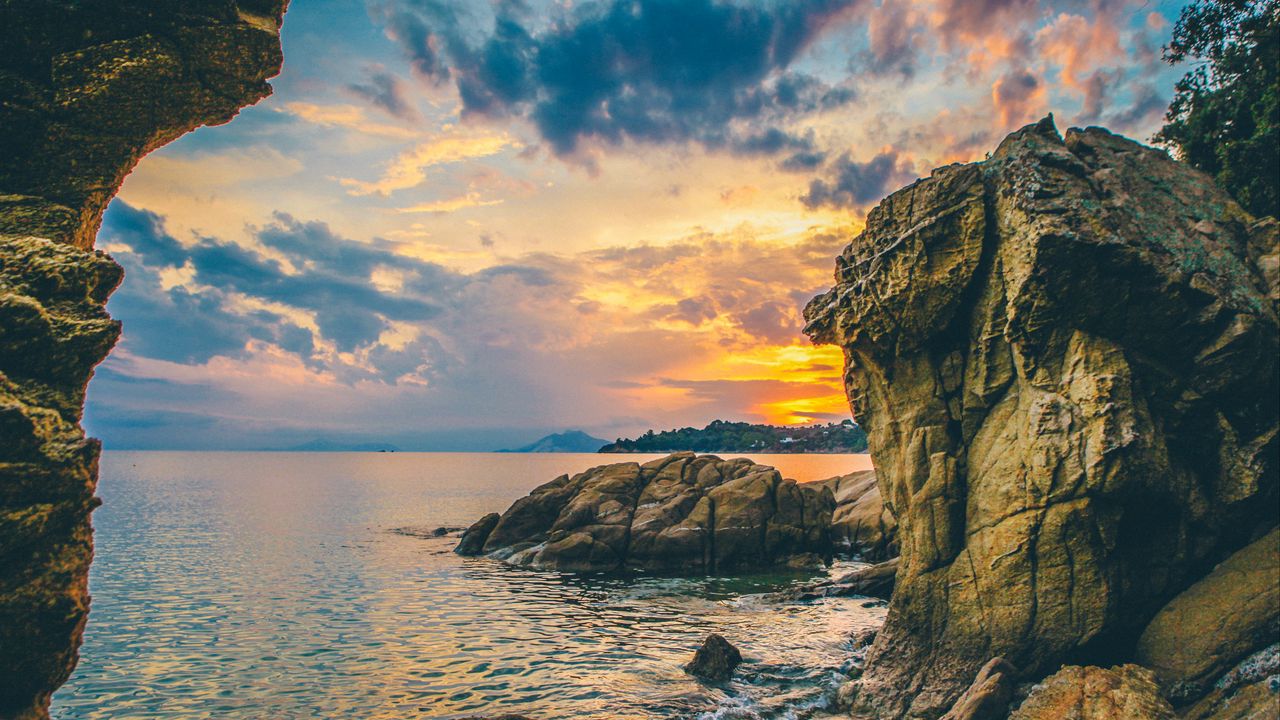 Wallpaper rocks, sea, stones, sunset