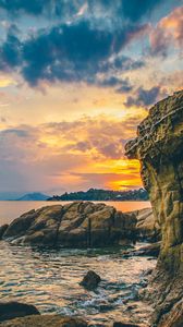 Preview wallpaper rocks, sea, stones, sunset