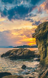 Preview wallpaper rocks, sea, stones, sunset